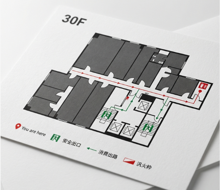 连锁品牌酒店室内消防疏散图标识牌设计制作